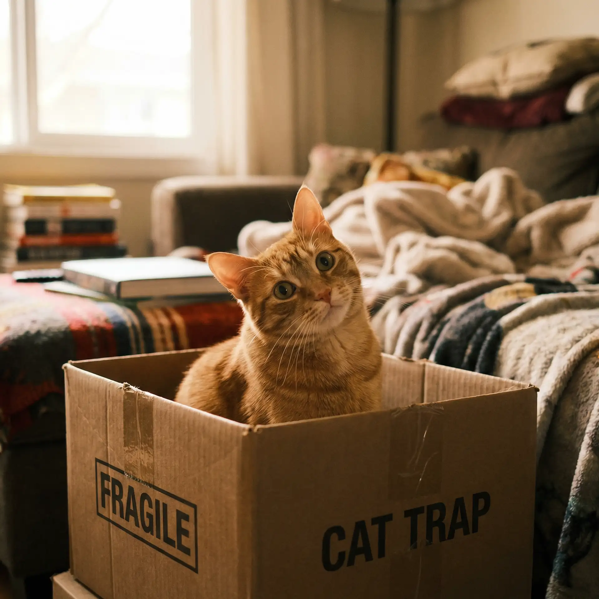 橘猫躲在纸箱里 - 锅炉吹管